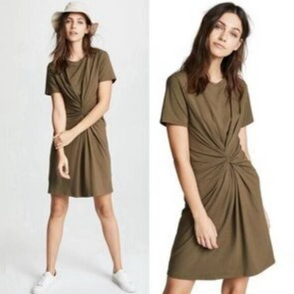 THEORY Rubric Army Green Knot Front Tee Dress Small Cotton Modal S - Picture 1 of 10